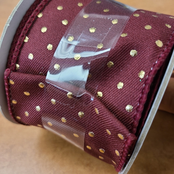 🆕️Wired Maroon Gold Dot Ribbon - Picture 2 of 8
